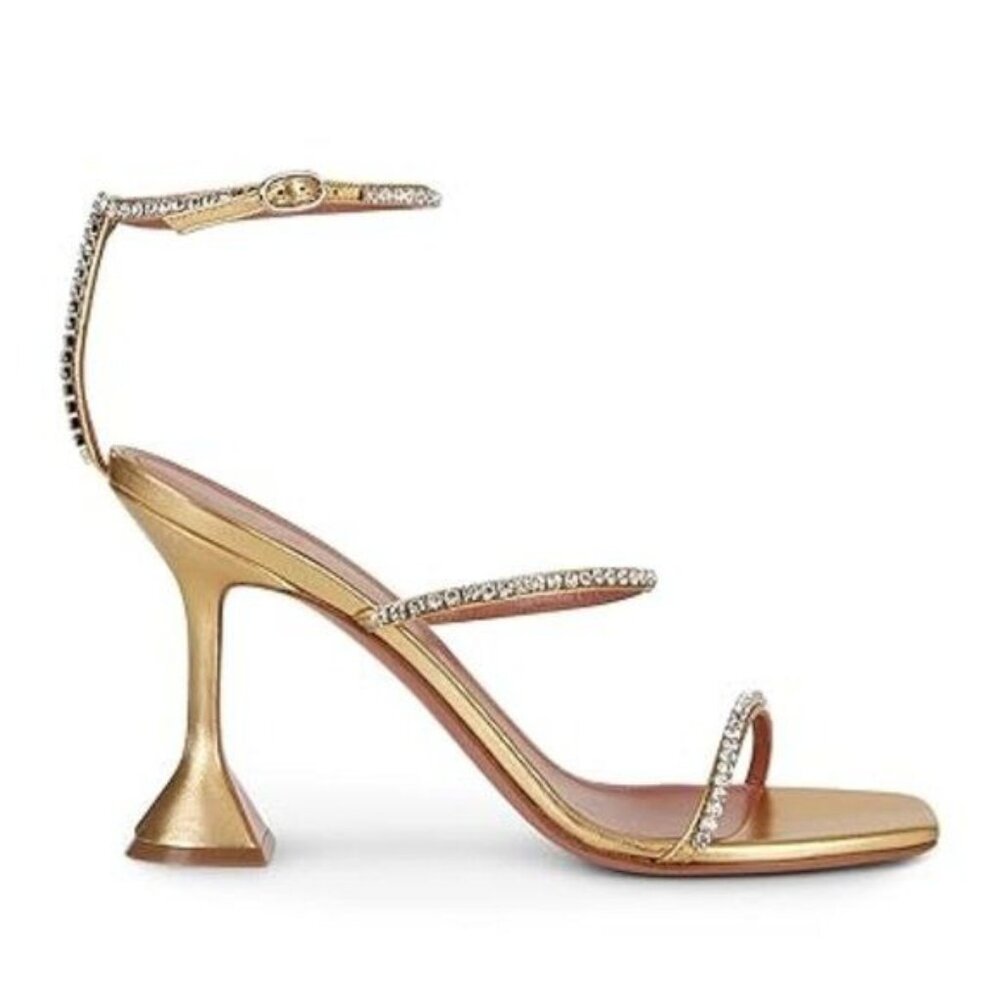 FOWT Fashion Leather Classic Square Toe Crystal Ankle Strap Flared High Heels